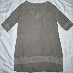 Carla Conti Dress Womens S Midi Green Crochet Sleeveless Lagenlook Coastal ITALY